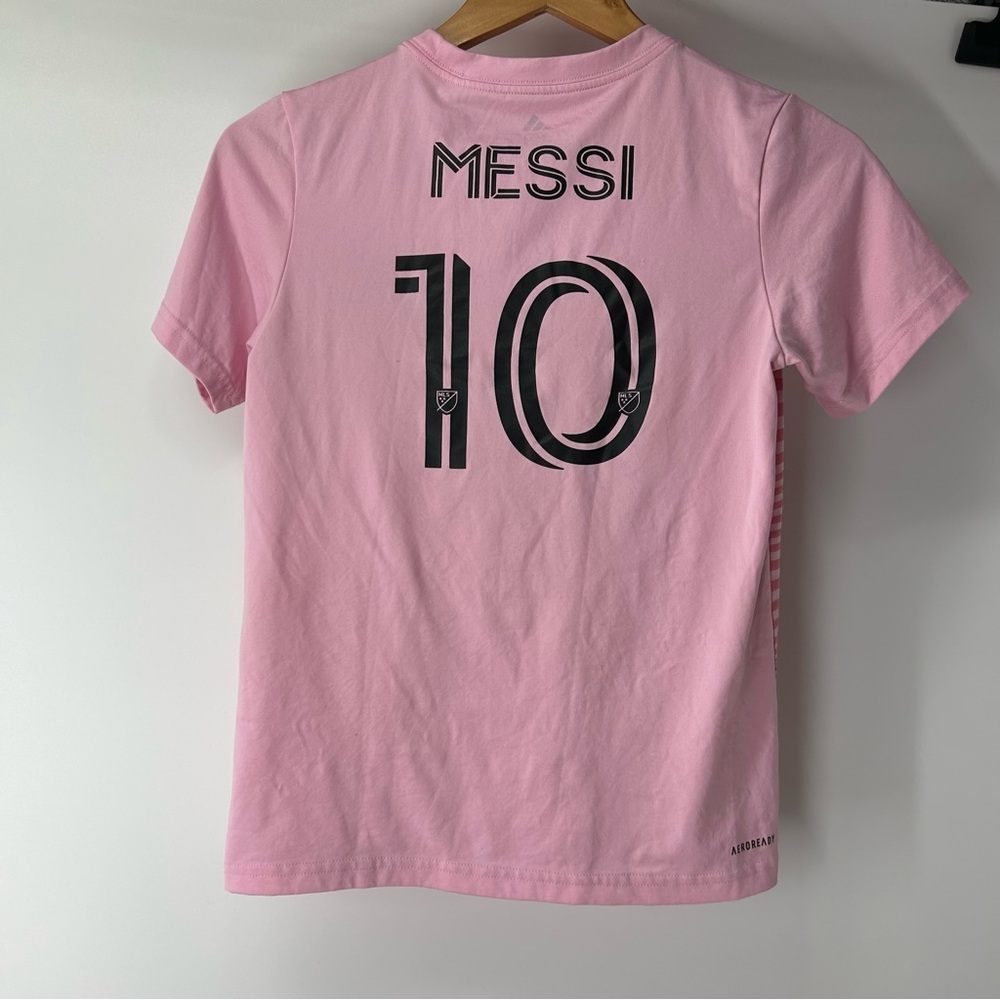 Adidas Kids Pink and Black Messi Miami Soccer Jersey - Picture 4 of 5
